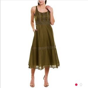 J Crew Eyelet Midi Dress, small (4/6), olive green